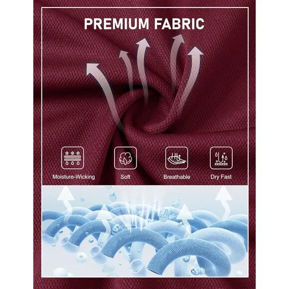 Men's Wine Red Short Sleeve Quick Dry Collared Moisture Wicking Polo Shirts